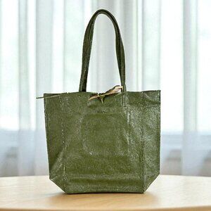 Anita Dark Green Italian Leather Women’s Handbag – Designer Shopper Tote Bag